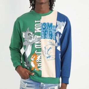 Tom and Jerry Colorblock Sweatshirt graphic Crewneck